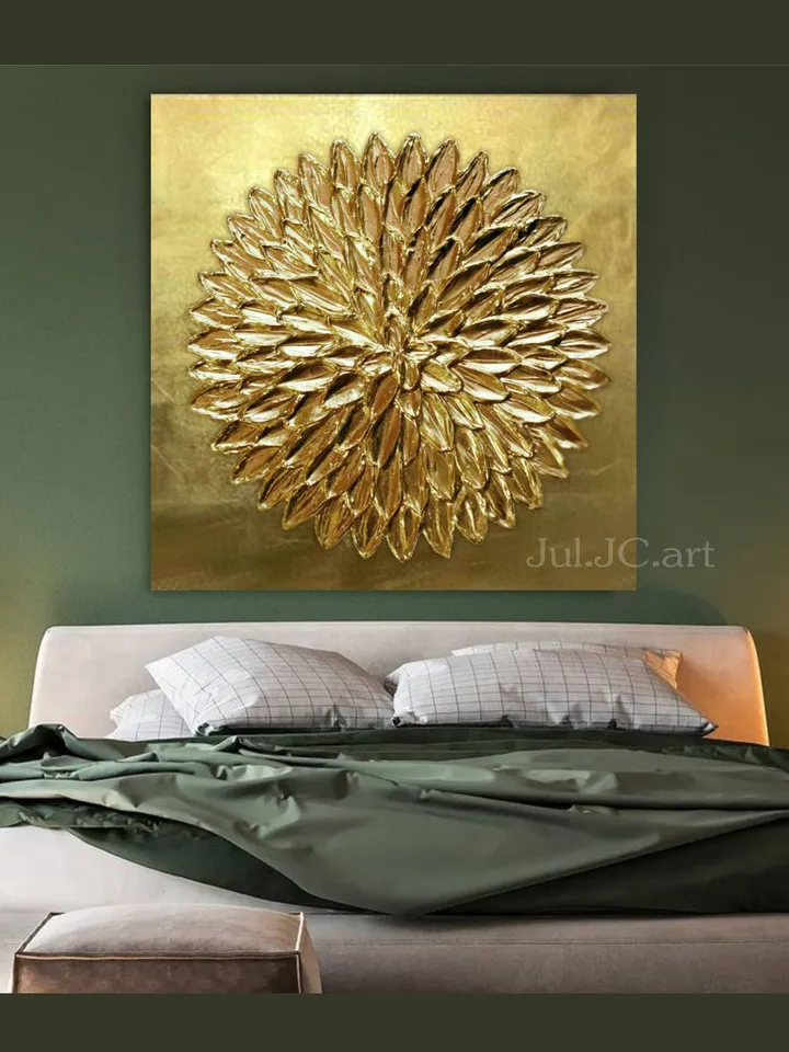 Gold Petals Abstract Wall Art Original Painting Metallic Textured artwork Gold Leaf Wall Art Modern wall decor