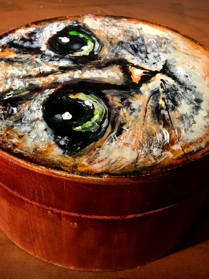 Cat wooden box,cat painting on wood,mix media glass and acrylic painting,unique gift for cat lovers.