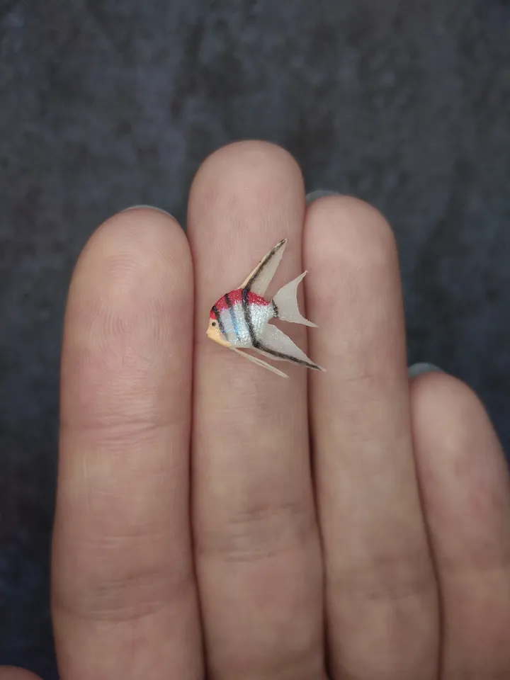 Set of miniature Manacapuru angelfish, tiny fish for diorama, dollhouse or resin art