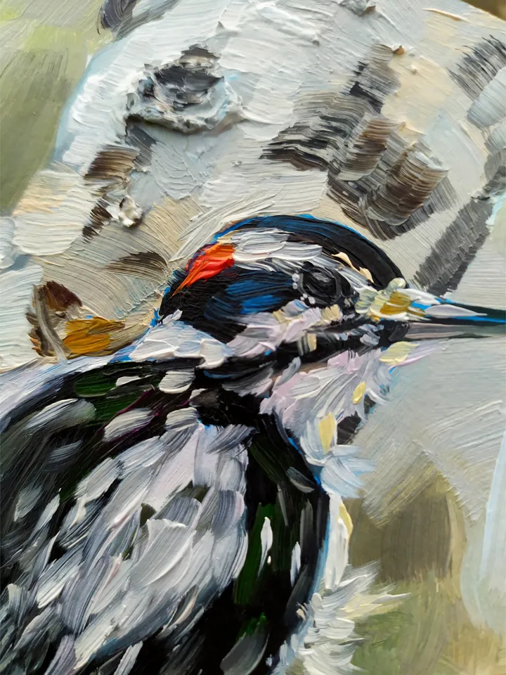 Woodpecker painting Bird Original Art Animal Artwork bird fine art oil painting bird painting oil bird wall art bird art