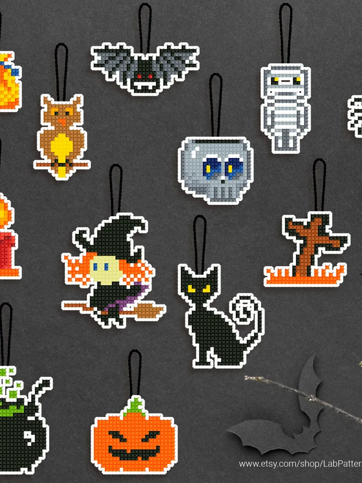 Mini Halloween collection cross stitch pattern, pumpkin, Trick or Treat, holiday decor, counted, chart, gift DIY, embroidery, instant PDF