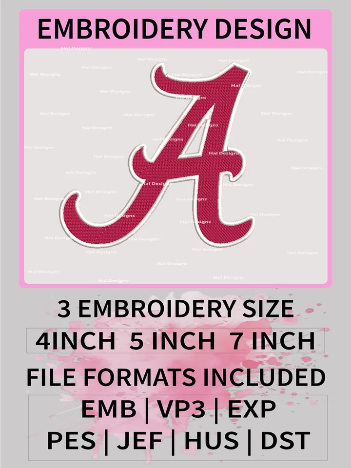 NCAA Alabama Crimson Tide Embroidery File, 3 Sizes, 6 Formats, NCAA Machine Embroidery Design, NCAA Logo, NCAA Teams