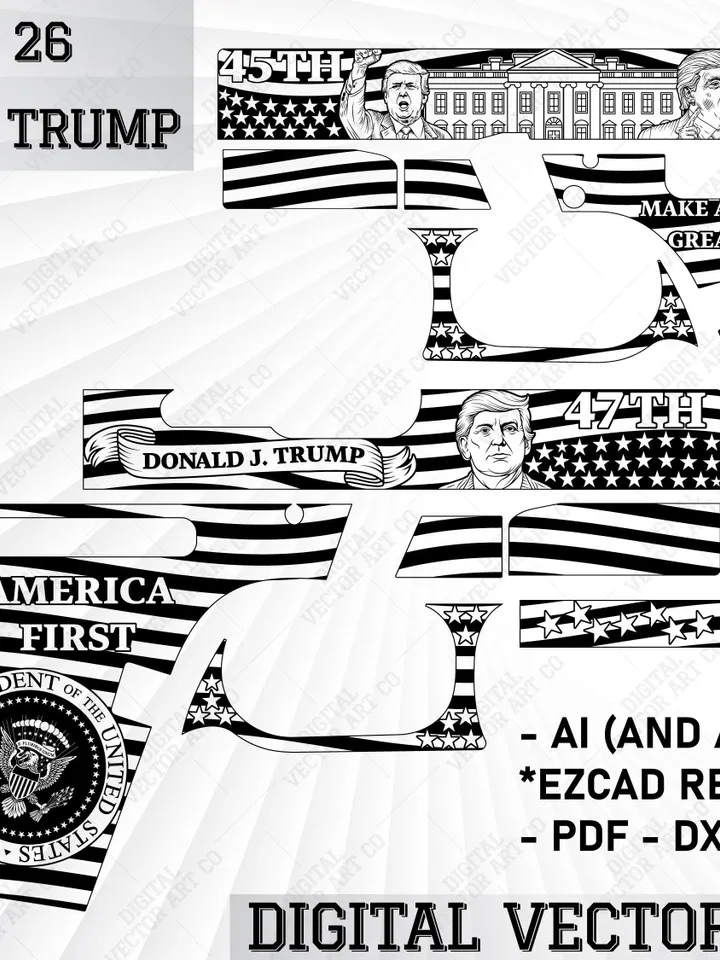 Trump Customs Art Glock 26 | Glock 26 Engraving Design | Vector Svg File | Laser Cut Svg | Ai8 | Dxf