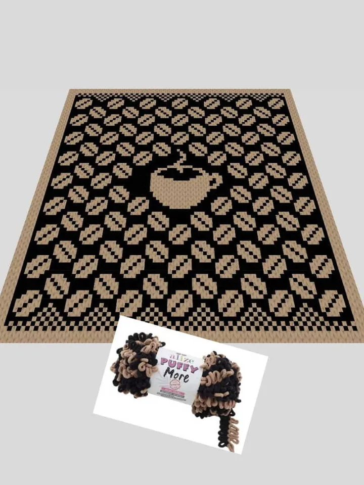 Loop yarn Finger knitted Coffee Break blanket pattern