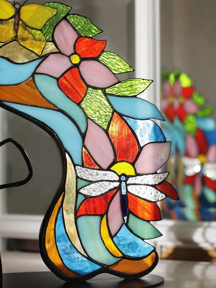 Girl with a Magical World, Stained Glass on Stand "Girl with a Magical World", Stained Glass with the Girl and Her Enchanted World, Stained Glass "The Girl and Her Magical Fantasy", Stained Glass Featuring the Girl's Wonderland, Stained Glass Depicting a