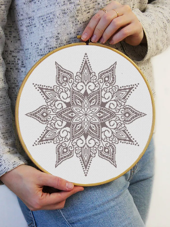 Monochrome mandala cross stitch pattern download PDF Flower mandala pattern digital PDF Floral ornament cross stitch chart Home decor #M181