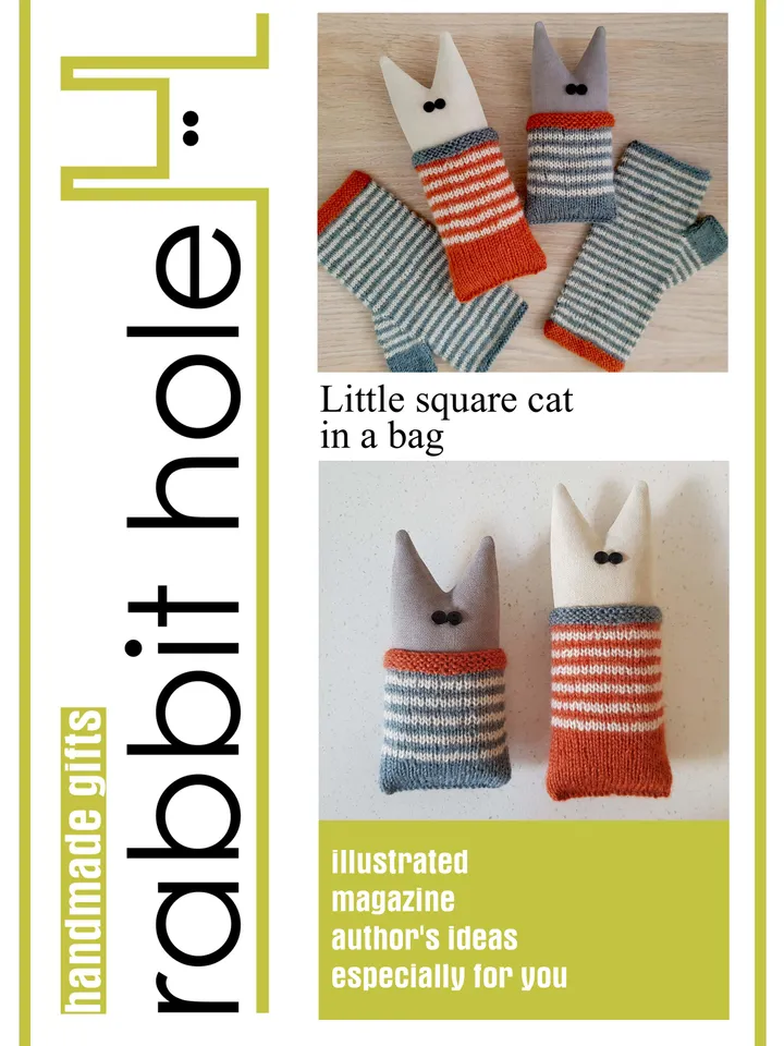 Cats dolls sewing and knitted patterns PDF set of 2 tutorials in English, 2 Cats in knitted bags (2 designs and 2 sizes)