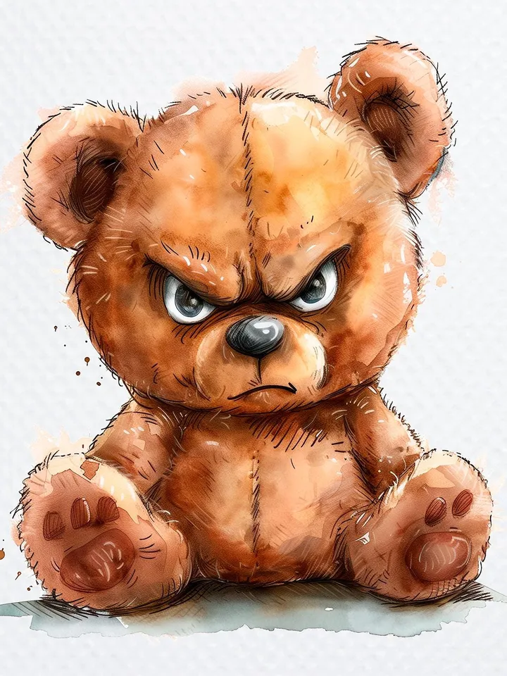 11 Grumpy Teddy Bear PNG Bundle, Teddy Bear Print, Printable Watercolor Sublimation, Digital download, Paper craft, junk journal