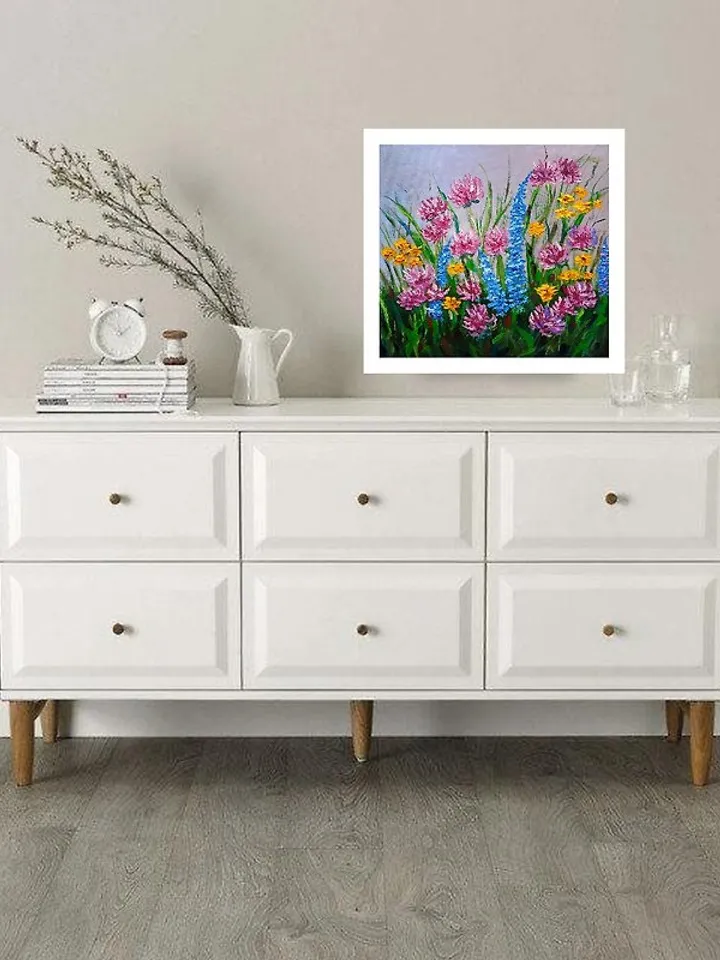 Painting Art with Flowers Floral Art Original Oil Painting Impasto Art 20x20 cm