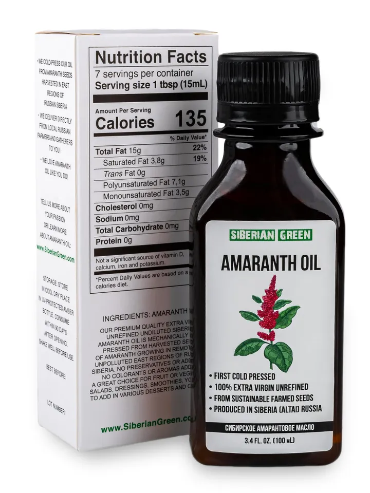 Siberian Amaranth Oil Extra Virgin Cold Pressed 100 ml / 3.4 fl oz Premium Squalene