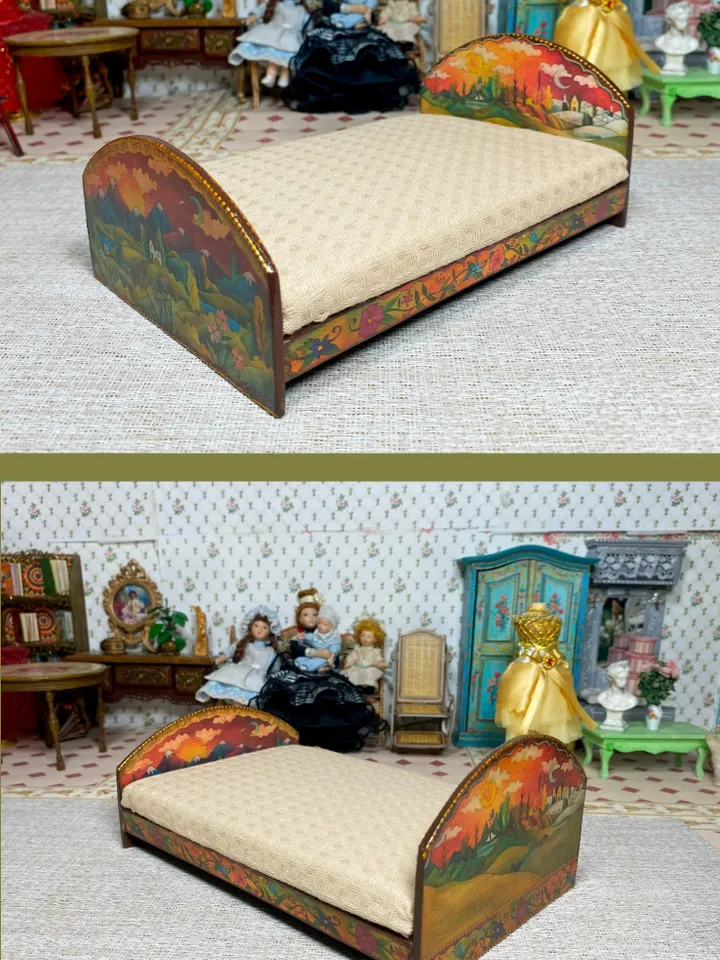 Doll bed. Dollhouse miniature. 1:12. Handmade. Dollhouse bed.
