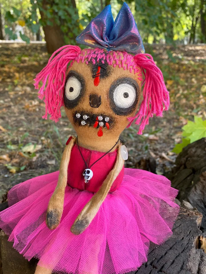 Pink Gothic doll . Halloween doll . Cute Creepy doll .