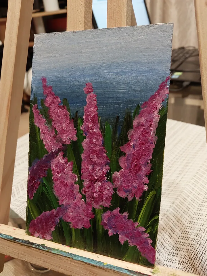 Oil Painting Meadow Flowers Herbs Flowers Nature Plants Wall Decor Miniature Gift for Her Cardboard 6 x 4 inches 15 x 10 cm