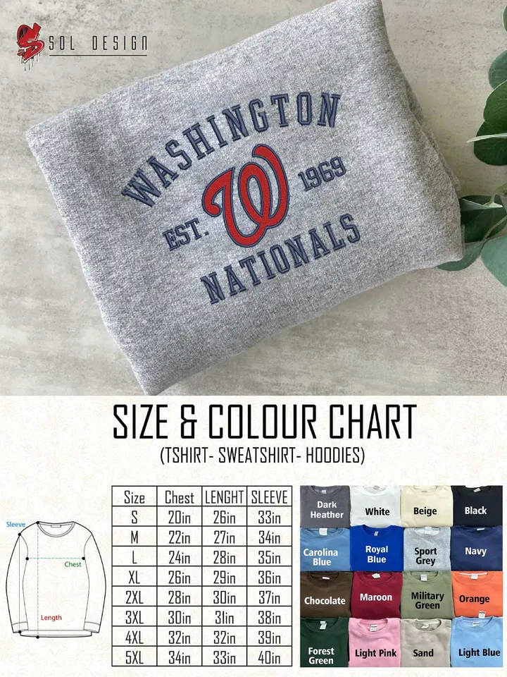 Washington Nationals Est 1969 Embroidered Sweatshirt, MLB Embroidered Sweatshirt, MLB Washington Nationals T Shirt, MLB Baseball Team Embroidered Hoodie, Unisex Crewneck, MLB Team Fan Gift Tee
