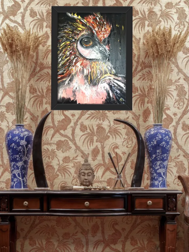 Fantasy woman-owl, original oil painting on stretched canvas,home decoration wall art,hand made ,gift for her.