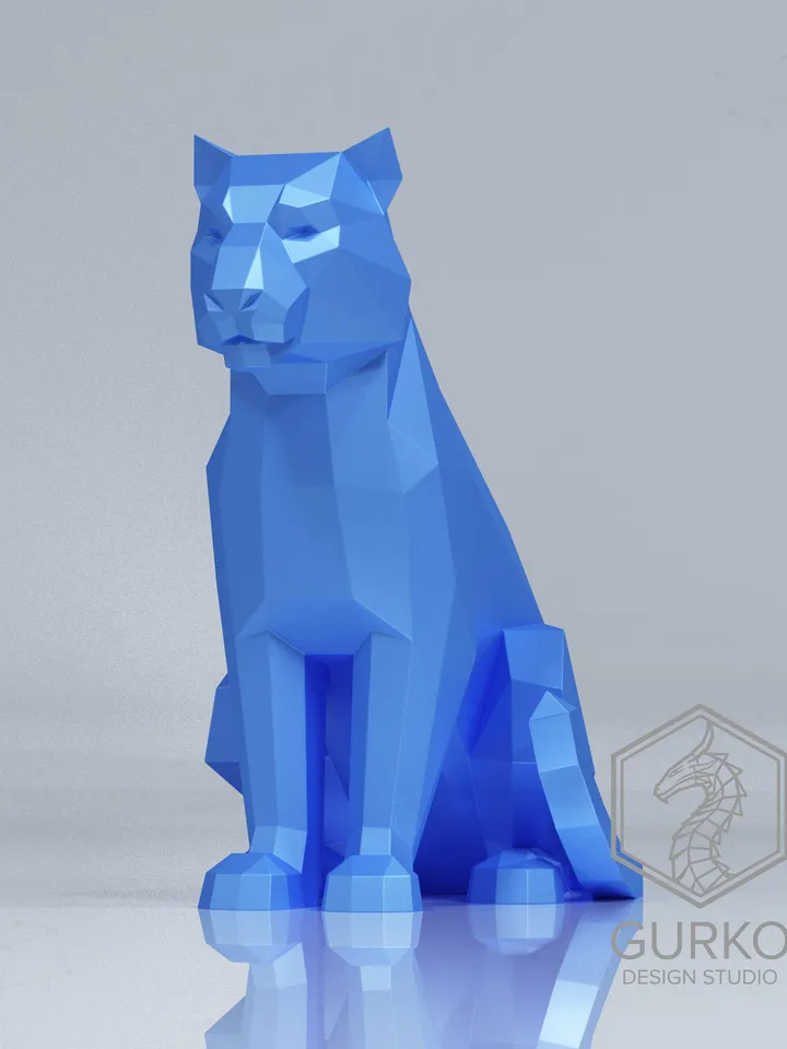 Sitting Tiger Metal Papercraft, Cat, DXF, PDF, Digital Template Download, Gurko, Pepakura, Welding Low Poly 3D Origami, DIY Metal Sculpture