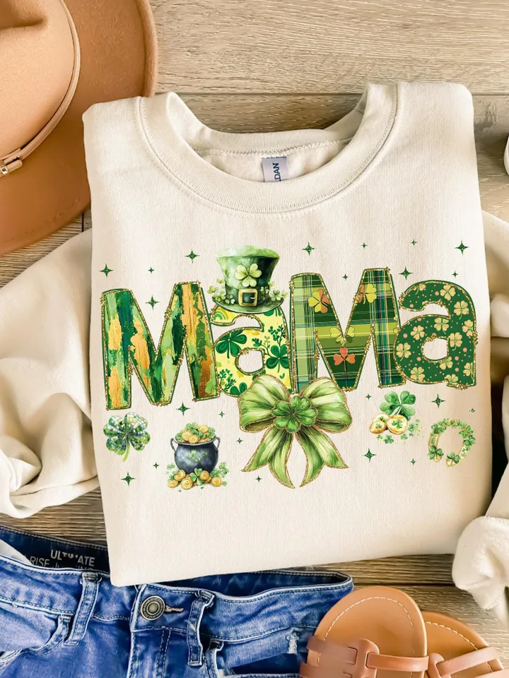 Mama St Patrick's Day PNG, Coquette Brushstroke png, Lucky Mama Png, Shamrock PNG, St Patricks Coquette Png, Lucky Charm Png,Glitter Irish