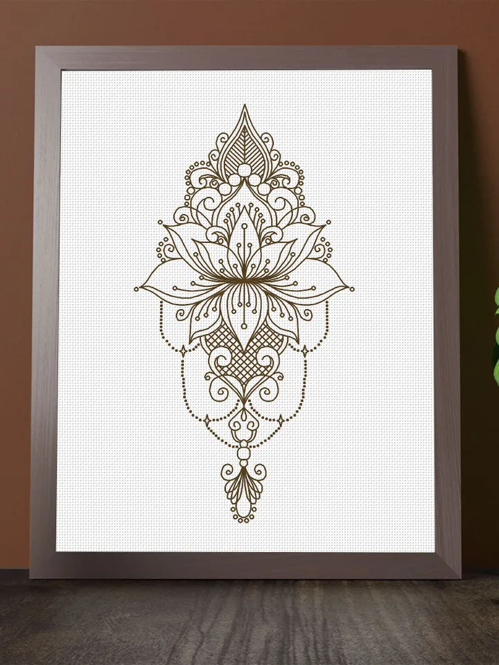 Lotus flower mandala blackwork pattern PDF Backstitch chart Mandala ornament, Blackwork lotus mandala embroidery download PDF #W33