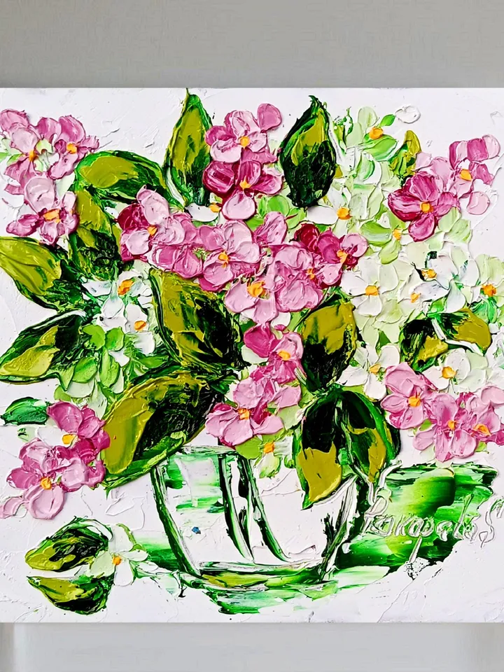 Lilac Painting Flower Original Art Impasto Oil Painting 6x6 painting Floral Small Painting by ArtProkopaloSv