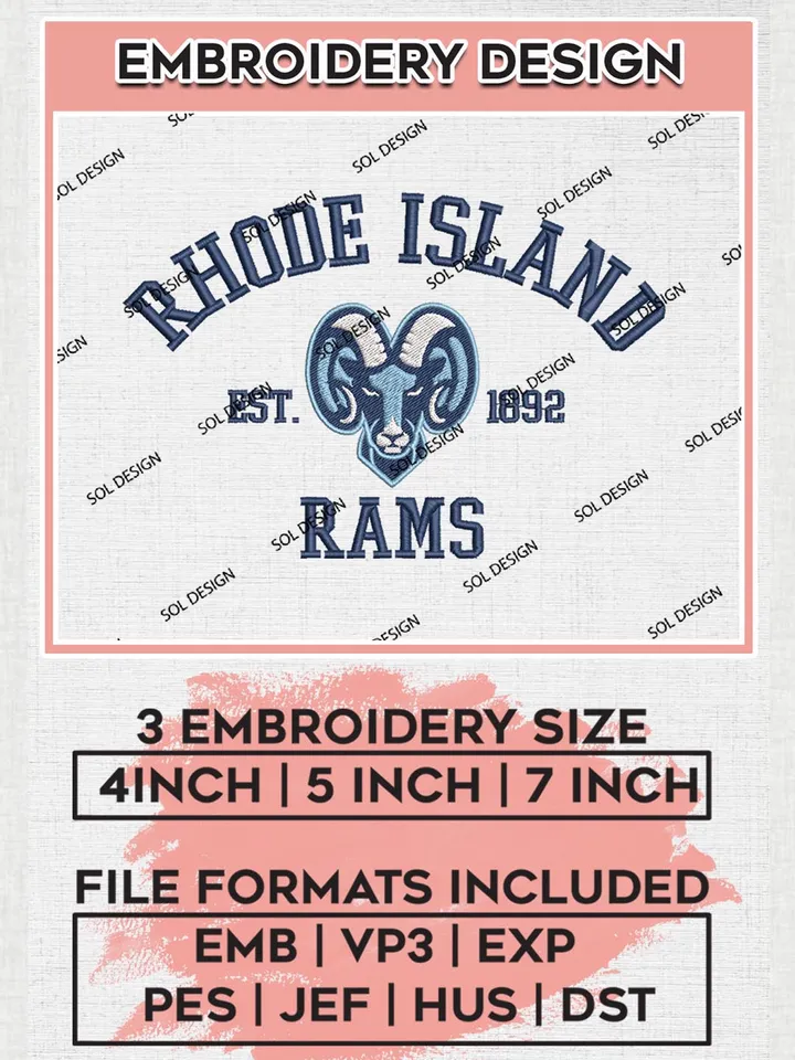 Rhode Island Rams Est 1892 Logo Embroidery Designs, NCAA Rhode Island Rams Team Embroidery, NCAA Team Logo, 3 sizes, Machine embroidery Files, Digital Download