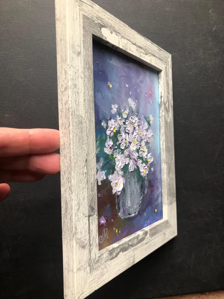Flowers Original Painting Violets Oil Paintings Small Floral Wall Art