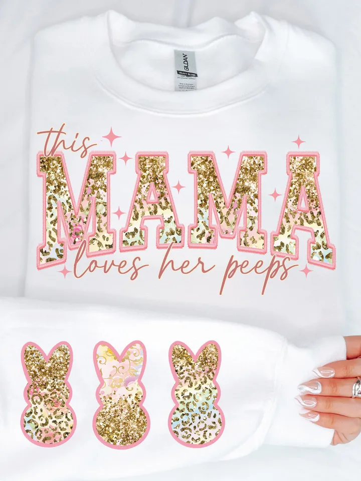 This MAMA Loves Her Peeps PNG, Mama Easter Shirt Design, Embriodery Easter Day PNG File, Mama Easter, Leopard Glitter, Retro Easter Png