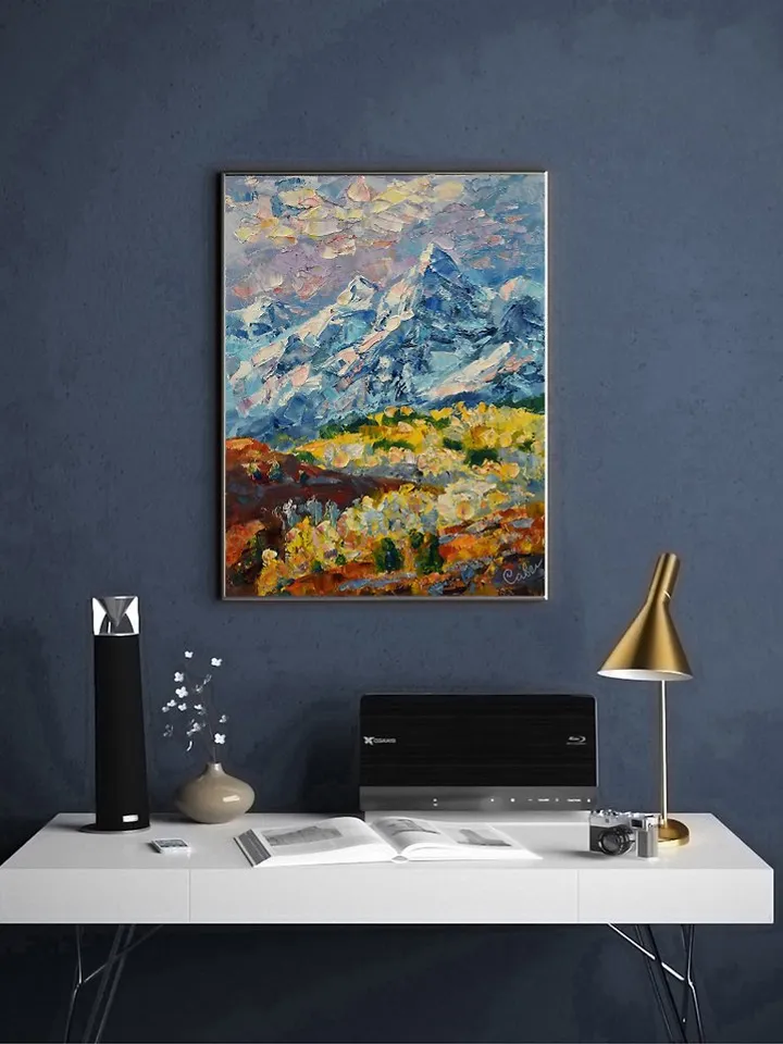 Mountains Painting Landscape Original Art America Artwork Oil Rockies Impasto hardboard