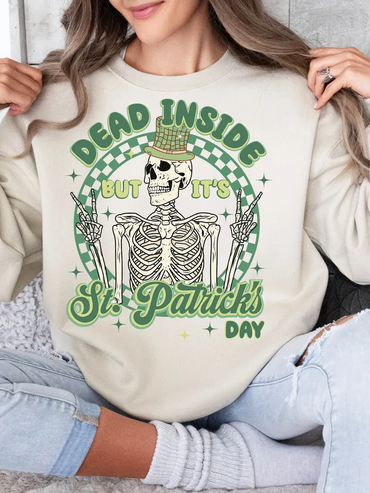 Dead Inside But It's St. Patrick's Day Png, Funny St.Patricks Png, Retro St. Patty Png, Lucky Shirt png, Skeleton Sublimation Trendy Lucky