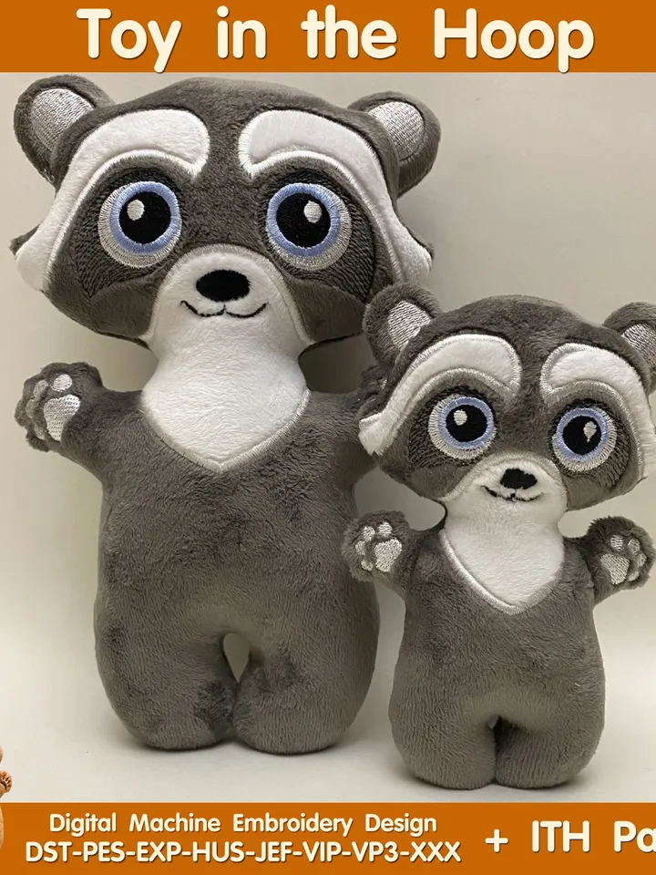 ITH Cute Raccoon toy soft stuffed in the Hoop Digital Design for Machine Embroidery