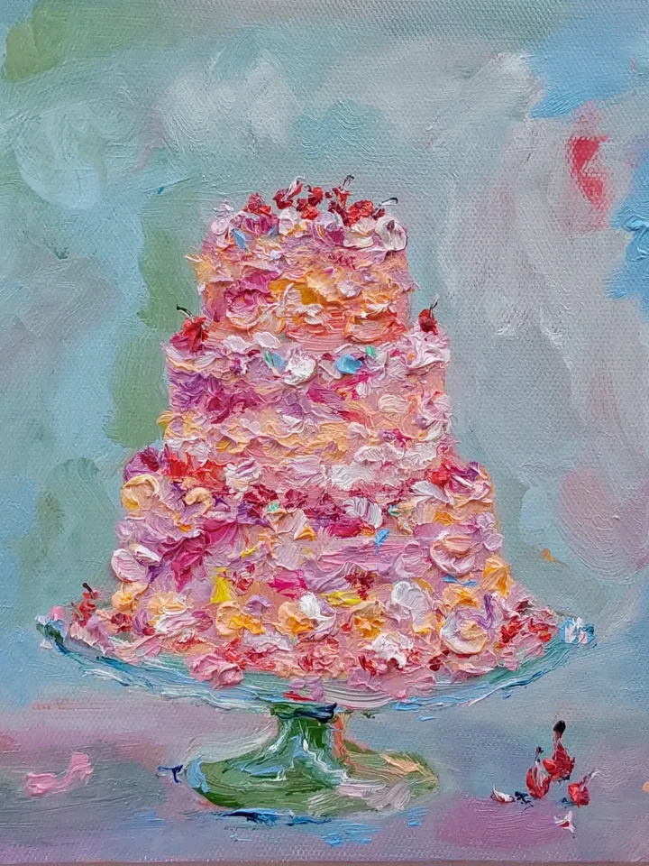 Oil painting on canvas 20x20cm (8x8 inches) "Birthday Cake"