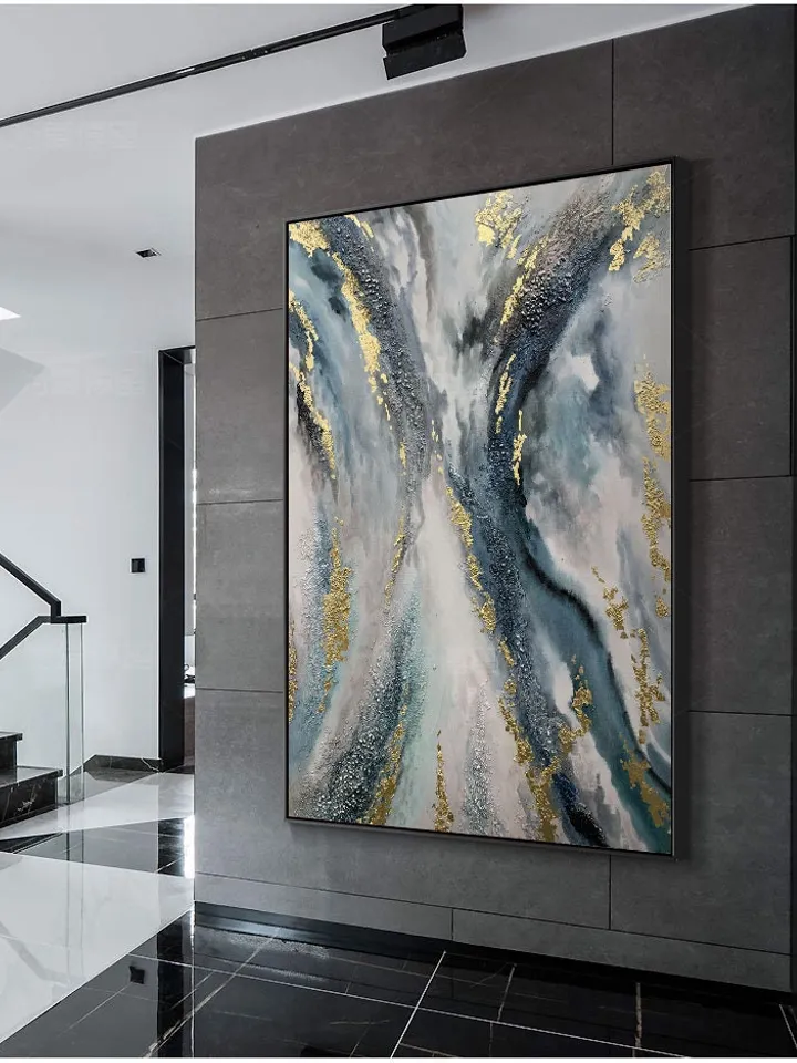Large Gold leaf Abstract Painting,Original Blue Abstract Painting,Large Painting on Canvas,Large Abstract Art,Office Wall Decor,Wall Art