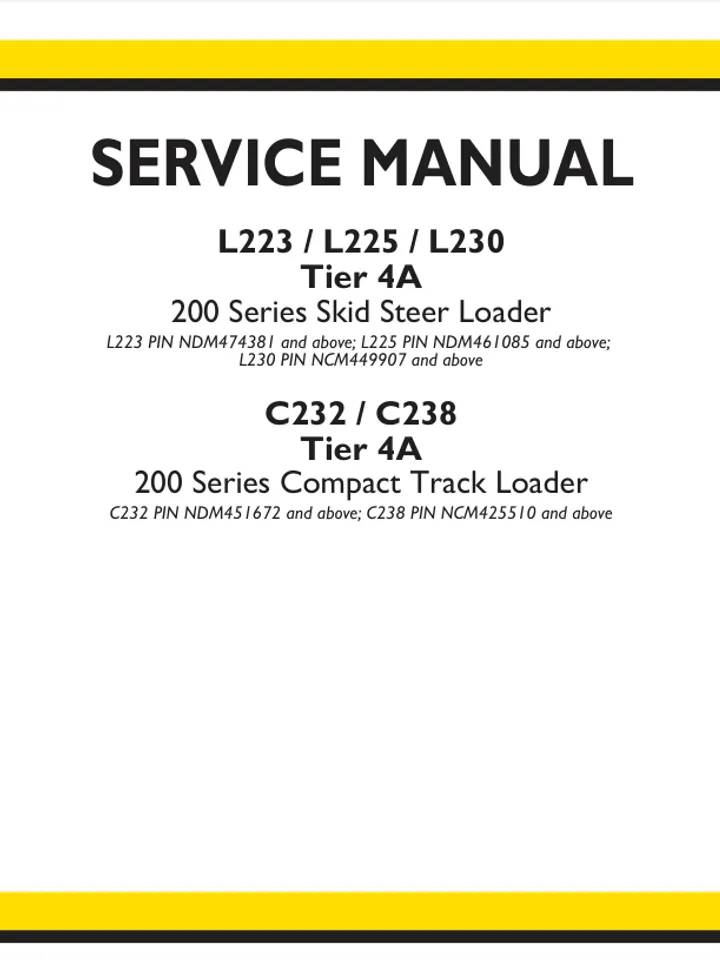 New Holland Skid Steer Loader L223, L225, L230, Service Repair Manual