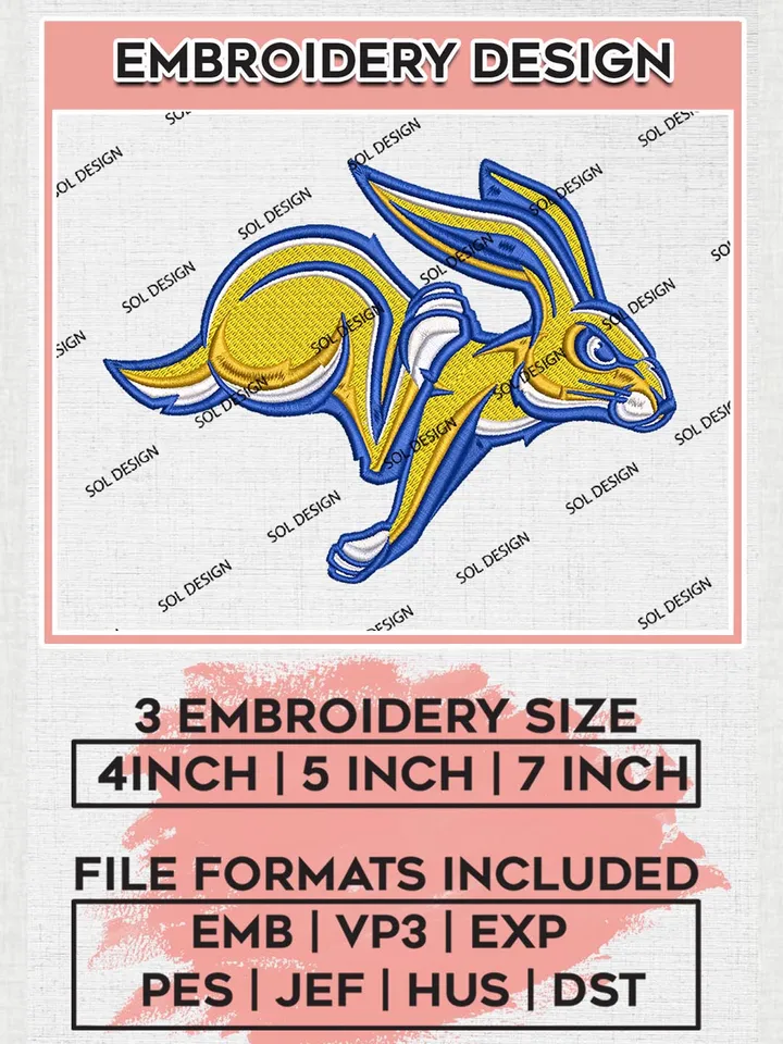 NCAA South Dakota State Jackrabbits Team Mascot Logo Machine Embroidery Design, NCAA South Dakota State Jackrabbits Team Design Design files, NCAA Team Embroidery Designs, NCAA Machine Embroidery Designs, Digital Download