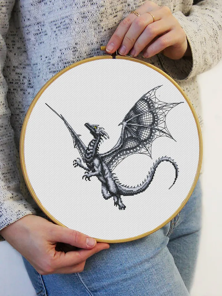Dragon cross stitch pattern download PDF Fantasy animal cross stitch chart, Blackwork patterns Dragon embroidery PDF, Gothic home decor #K39