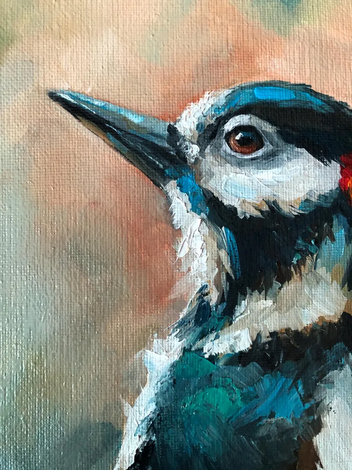 Birds Original Painting Woodpecker Wall Art Bird Oil Painting