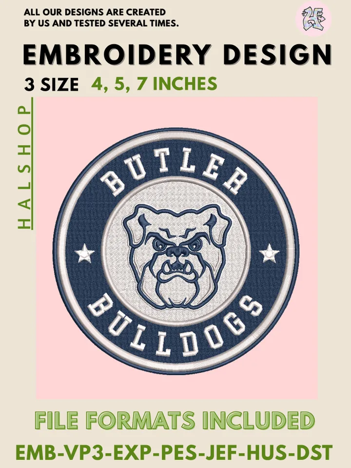 NCAA Butler Bulldogs Round Logo Embroidery, NCAA Butler Bulldogs Logo Embroidery Files, NCAA Teams, Machine Embroidery Designs, Digital Download