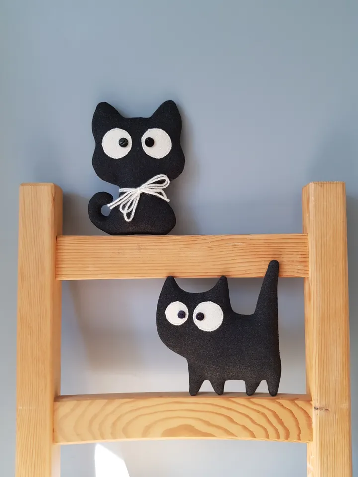Black cat pattern PDF for sewing Halloween doll, digital tutorial in english