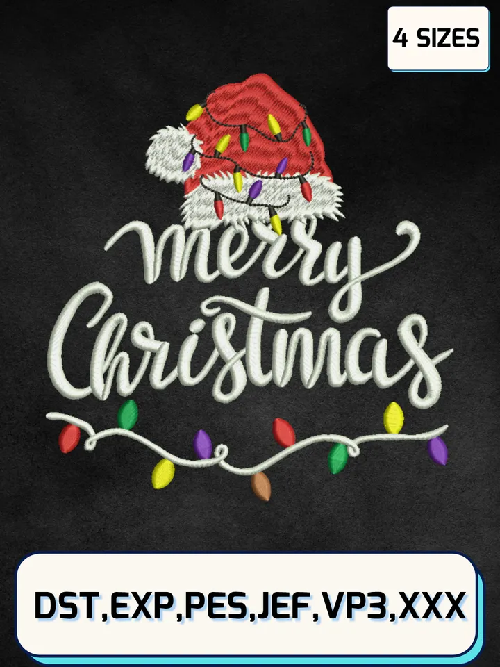 Merry Chrismas Embroidery Designs,Christmas Embroidery Designs,Machine Embroidery Files,4 Sizes