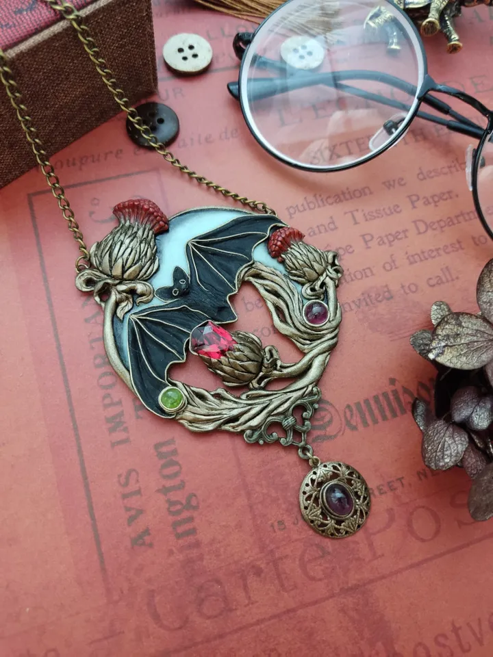 Thistle necklace, Scottish Thistle, Victorian Thistle Jewelry, Thistle Jewelry, Bat