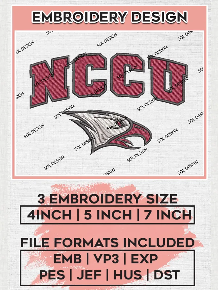 NCCU Eagles College Football Team Head Mascot Logo embroidery designs, NCAA North Carolina Central Eagles Logo Machine embroidery designs, NCAA Team Logo embroidery designs, NCAA Game Day Machine embroidery designs, Digital Download