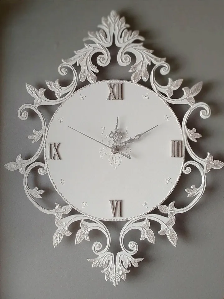 Small white wall clock with silver ornaments in vintage style Silent clock for bedroom, living room or nursery Gift for Christmas, Birthday, Mother's Day, Wedding, Housewarming