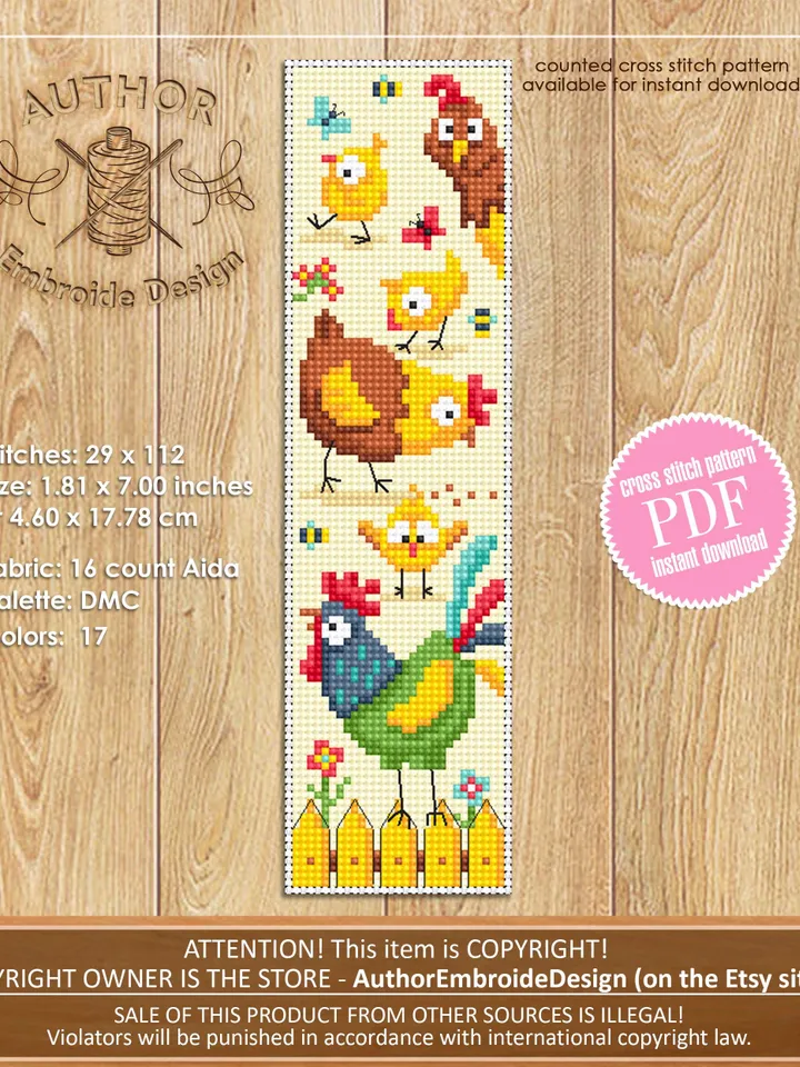 Bird bookmark set cross stitch pattern PDF download Funny birds cross stitch, Chicken bookmark pattern digital PDF, Bird lover gift #B420