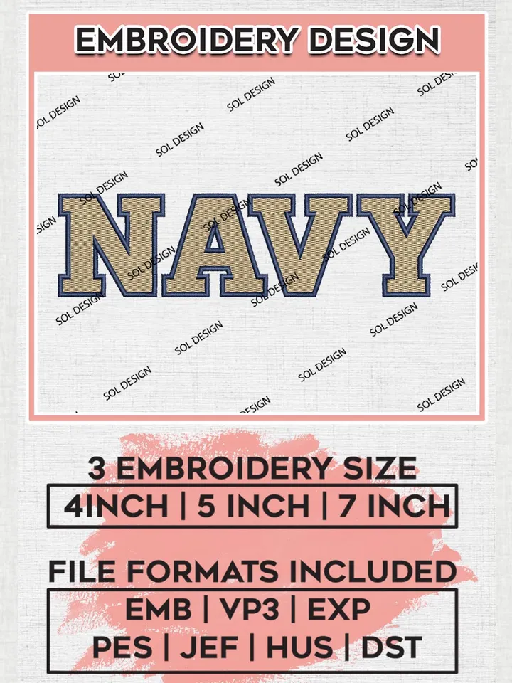 NCAA Navy College Team Word Logo Embroidery Design Files, NCAA Navy Midshipmen Machine Embroidery, NCAA Teams, 3 sizes, NCAA Machine embroidery designs, Digital Download