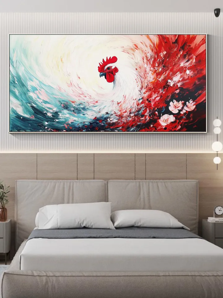 Large Impasto Rooster Painting, Colorful Abstract Animal Art, Textured 3D Original Artwork, Modern Farmhouse Decor,Kitchen Wall Art,Bird Art