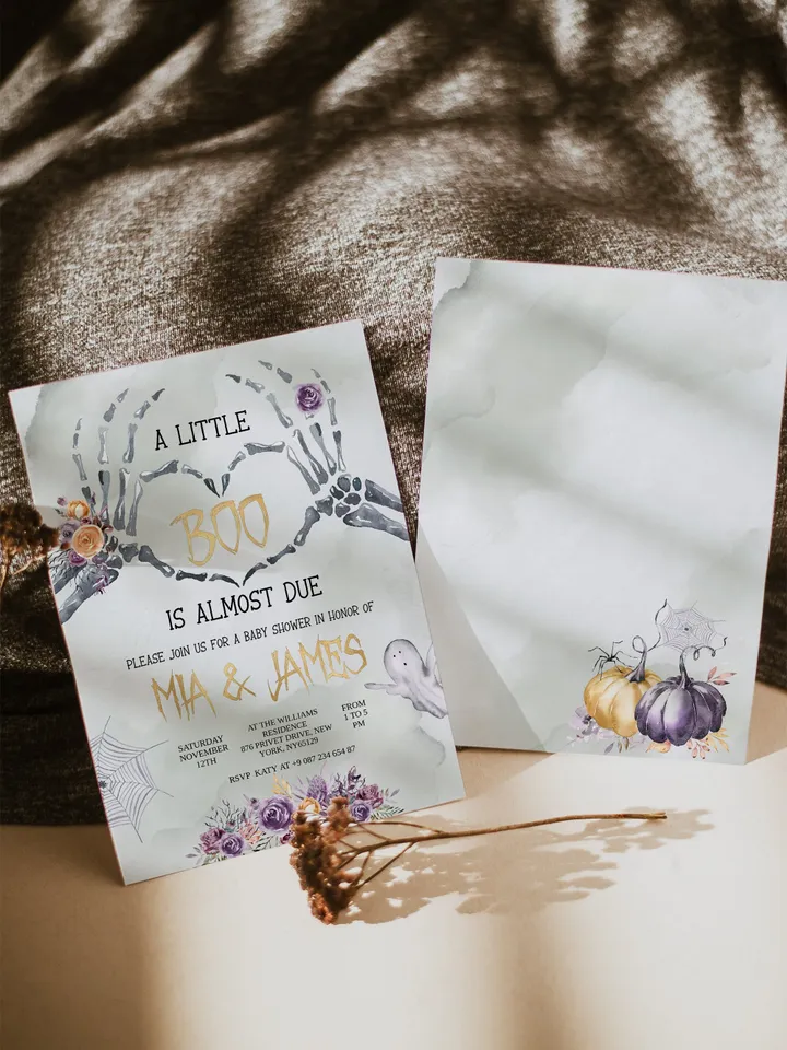 A little Boo is almost due! Editable Halloween Baby Shower invitation; Spooky Baby Shower Printable Invitation Ghost baby shower party FLH60