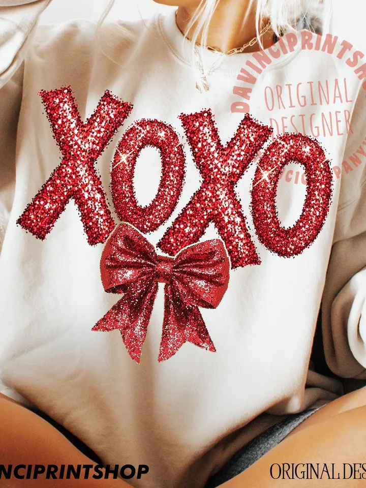 Faux Sequin Xoxo PNG Valentine’s Day Sublimation, be mine png, xoxo png, valentines Coquette Bow, Glitter valenties, Digital Design Download