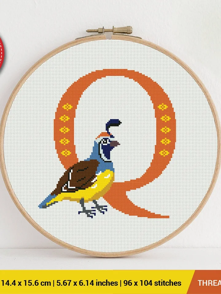 Letter Q Quail ABC Cross stitch pattern | Embroidery Pattern | Instant Download | Embroidery Designs