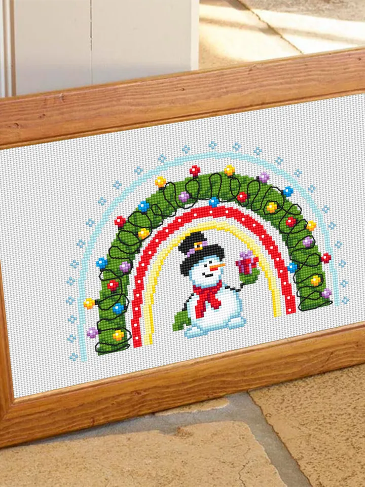 Rainbow Christmas cross stitch pattern PDF download Small snowman cross stitch chart, Christmas pattern digital PDF, Christmas lights #N138