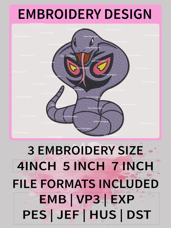 Pokemon Arbok Embroidery Design, Pokemon Dmbroidery, Anime Design, Embroidery file, Digital download
