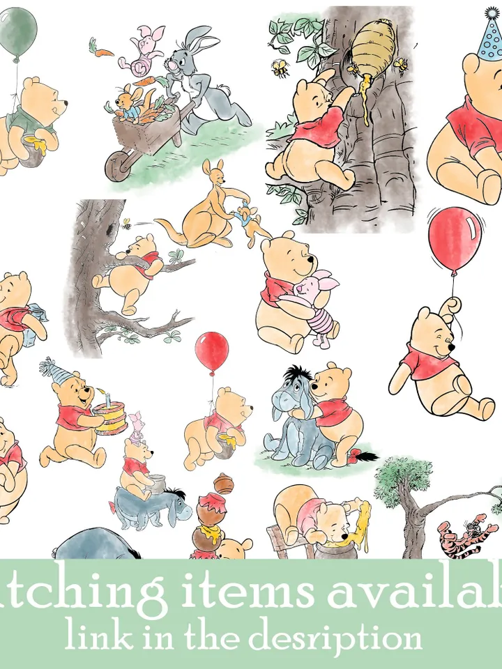 Winnie the Pooh clip art png watercolor; COMMERCIAL USE; Pooh Baby shower; Winnie Pooh Birthday scrapbooking stickers